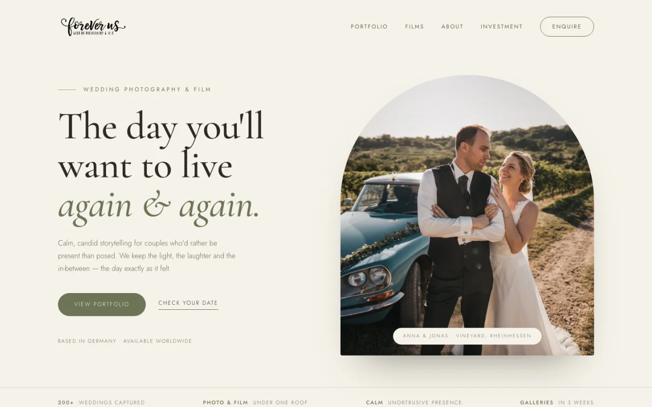 forever us — wedding photography & film website concept